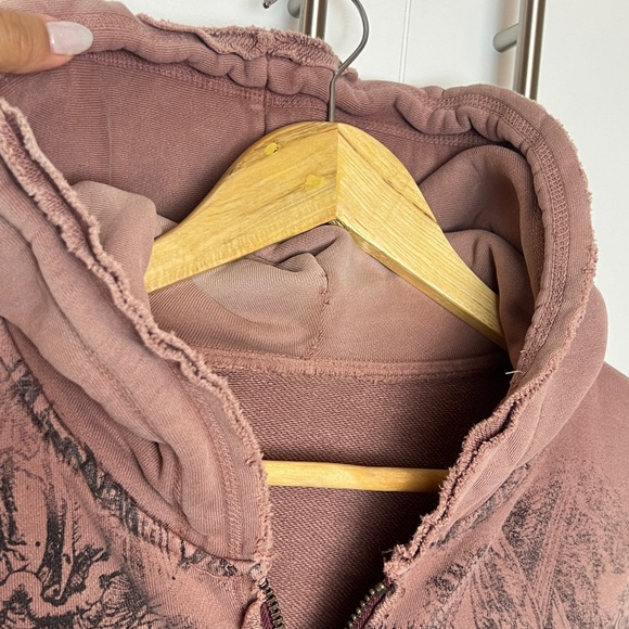 Vintage Affliction Cracked Zip Hoodie Mens XL Burgundy Grunge Y2K Halloween - Picture 12 of 17